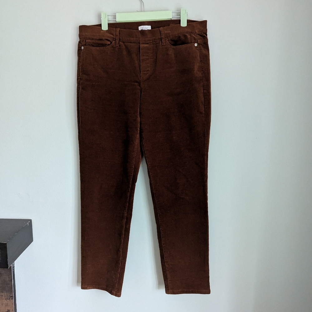 J.Jill Corduroy Women's Medium Petite MP Corduroy Pull On Pants Brown Stretch